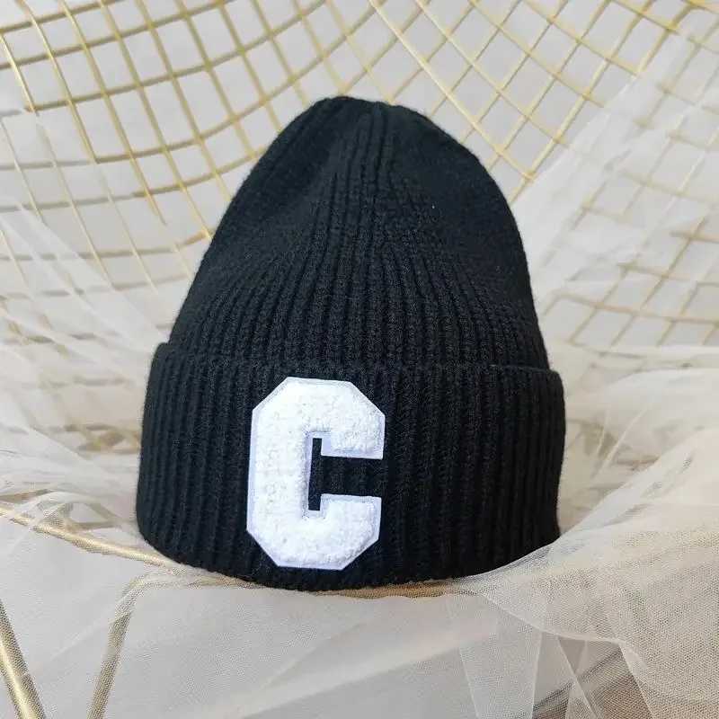 Luxury 1PC Unisex Winter Knitted Hat Big C Letter Simple Beanie Cap Korean Version Skullies Beanies Soft Hip Hop Casual Bonnet Caps Y251209