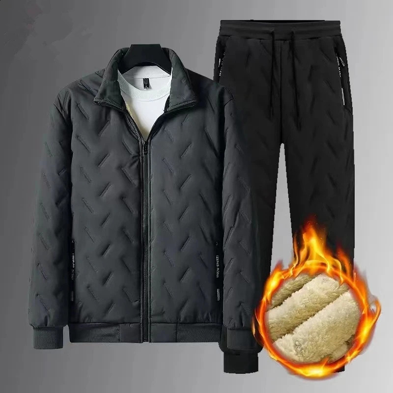 Winter Mens Fleece Tracksuit Set Sherpa Lined Jacket Pants Thermal Underwear Outdoor Sportswear 251205