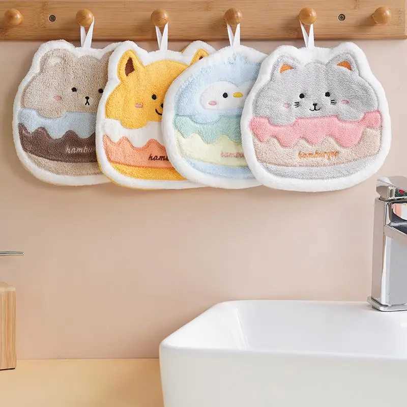 Cartoon Burger Animal Towel Hanging Kitchen Hand Wipe Thickened Handkerchief Rag Absorbent With Hanging Loop Bathroom Supplies C251210