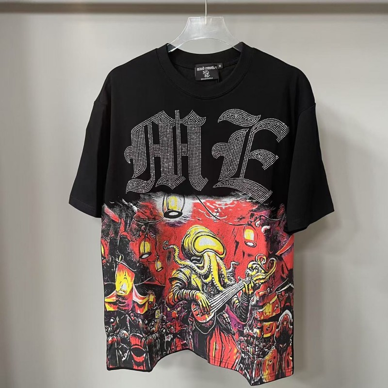 American trendy hot diamond and printed short-sleeved men's streetwear is loose and suitable for both men and women