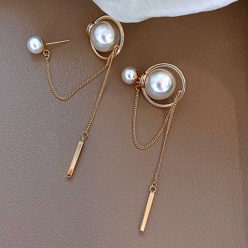 Long chain earrings Korean fashion pearl earrings long tassel metal chain pendant fashionable cute exquisite jewelry Y251210