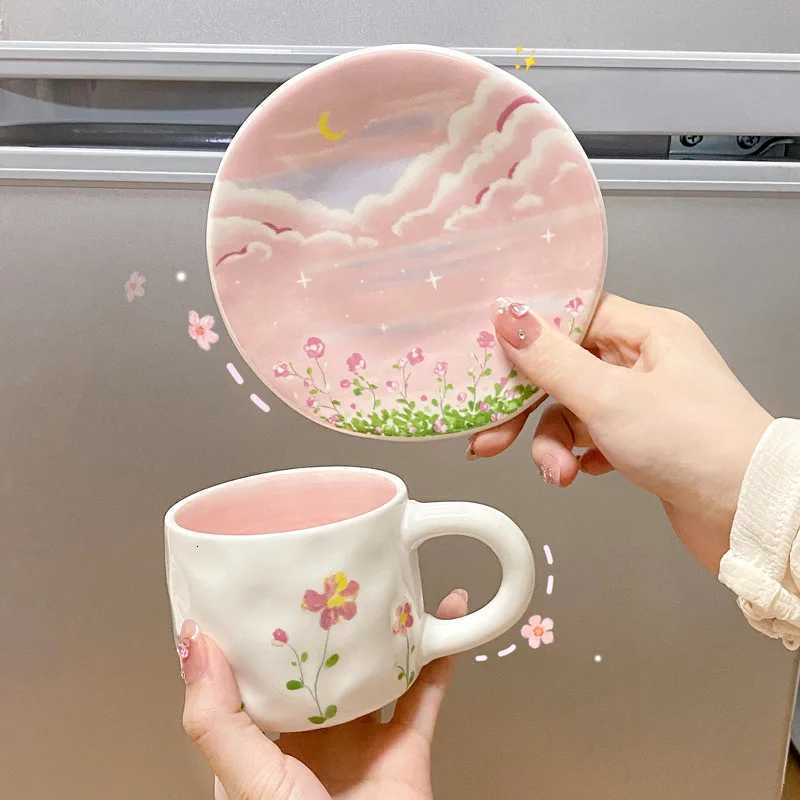 Korean-style Pink Coffee Cup Ins Style Ceramic Cup and Saucer Set Mug Hand-painted Lovely Girl Heart Afternoon Tea Heart Plate C251210