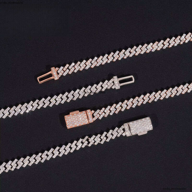 Pass VVS Moissanite Tester Ice Out One Row Hip Hop Thin 5mm Width 925 Sliver Silicon Stone Cuban Chain