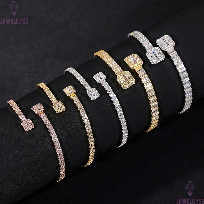 Drop Shipping Hip Hop Jewelry Gold Plated 925 Sterling Silver VVS Baguette Diamond Iced Out Love Cuff Bangle Bracelet for Women