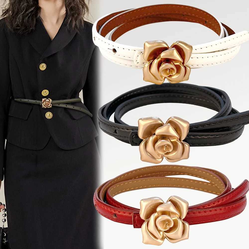 Luxury 10cm New Unique Rose Genuine Leather Gold Belt Women Fashion Cowskin Flower Thin Belts Female Jeans Dress Waistband Y251210
