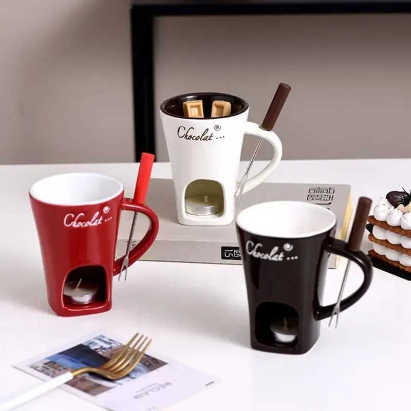 European Style Candle Cup Cheese Chocolate Ice Cream Candle Heated Melted Ceramic Cup Home Kitchen with Fork Creative Coffee Cup C251210