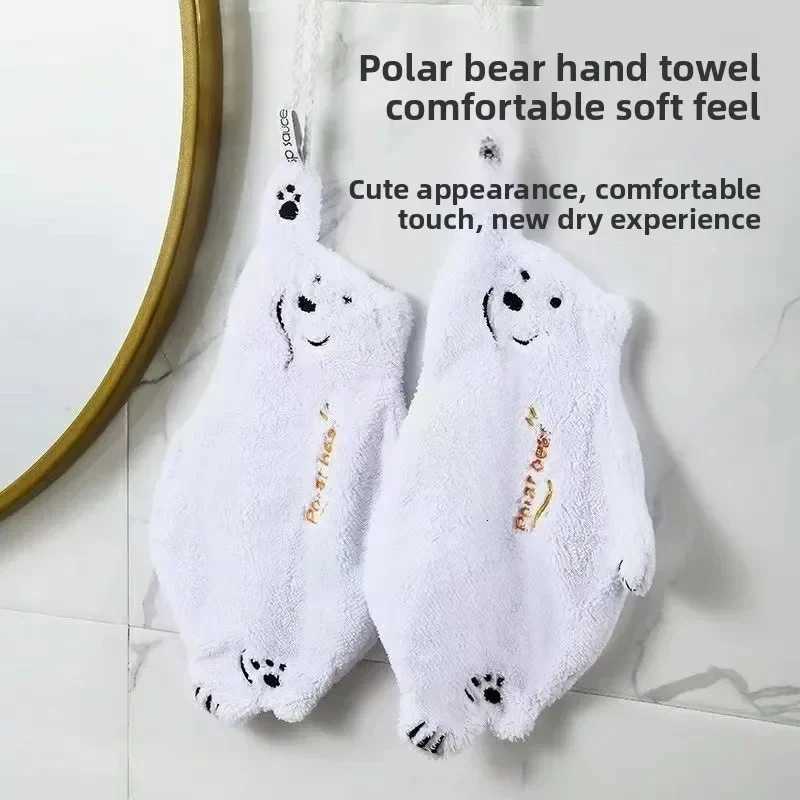 1/2PC Polar Bear Hand Wiping Towel Super Absorbent Soft Hanging Kitchen Towel Family Essential Coral Thicken Cartoon Hand Towel C251210