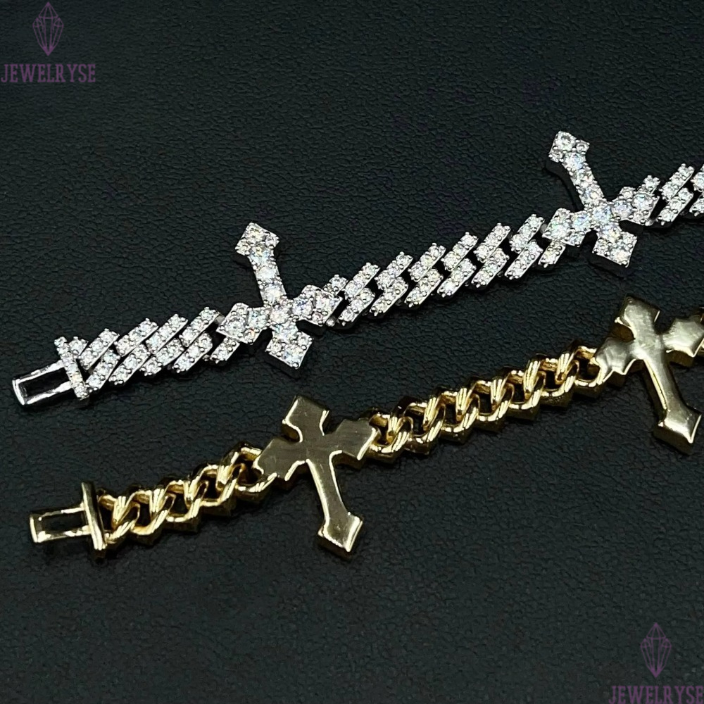 6mm Hip Hop Style Cross Cuban Link Bracelet Rappers 925 Silver Iced out Moissanite Pass Diamond Tester Jewelry for Men Women
