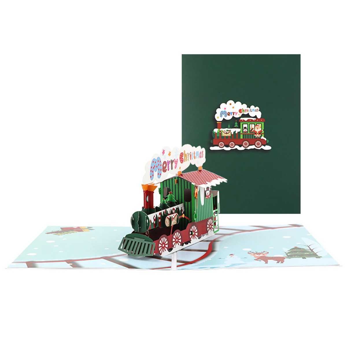 A set of 3D -up Christmas train-shaped greeting cards party invitations and thank you message cards including envelopes H251210