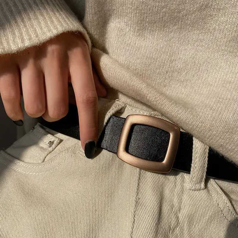 Luxury 2021 New Belts for Women Genuine Leather Luxury Designer Jeans Belt Female Waistband Fashion Square Metal Buckle Belt Lady Black Y251210