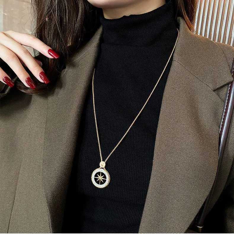Wans Eight-pointed Star Pendant Long Necklace for Wan Gift Fashion Gold Color Sweater Chain Jewelry Y251210