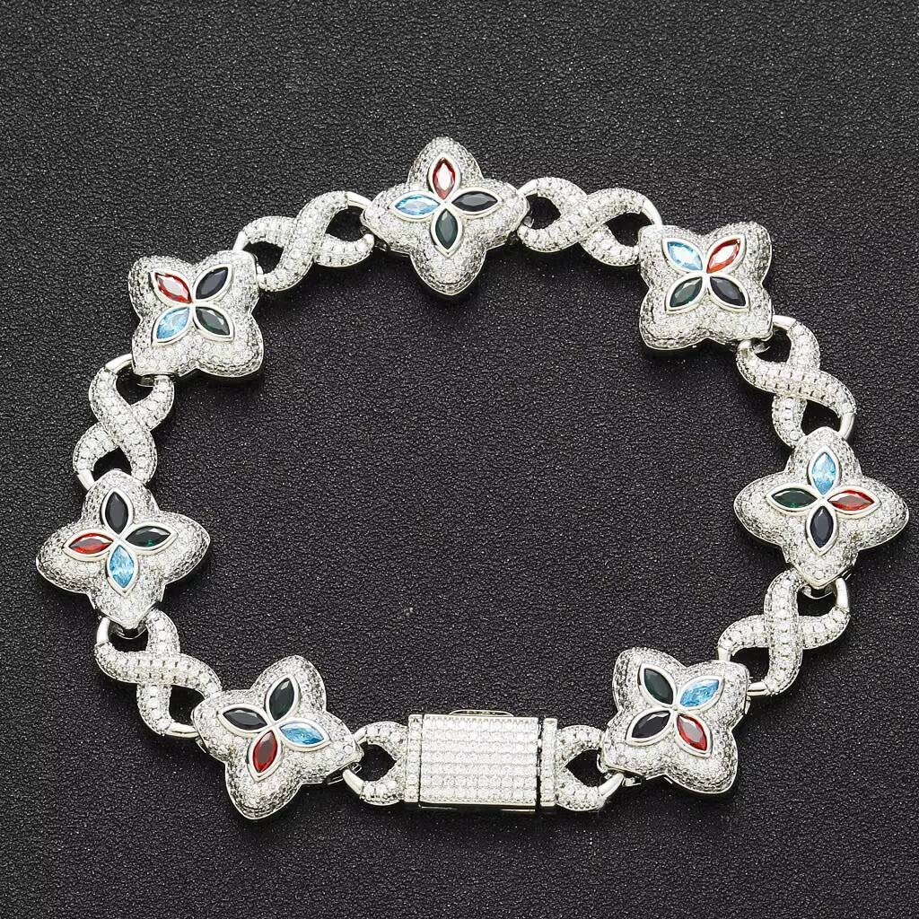 BES Hip Hop Fashion Pink Clover Bracelet for Men and Women Trendy MoissaniteJewelry for Parties