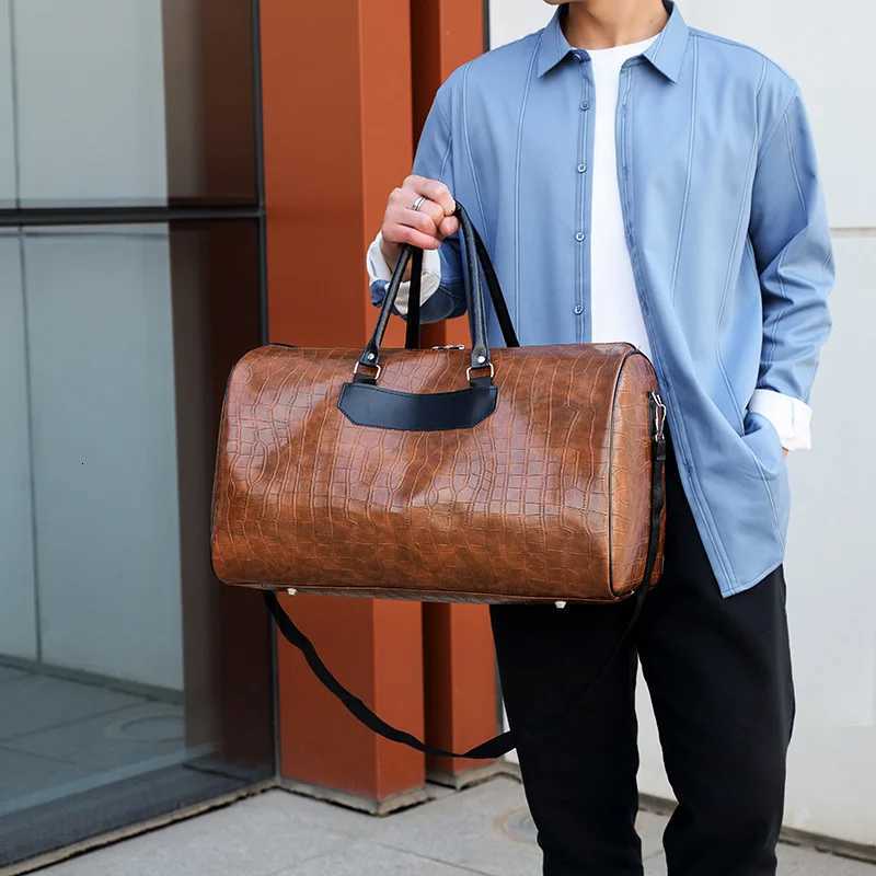 Travel Tote Handbag Casual PU Leather Bag Pyth Pattern M Gym Fitness Lage Duffle Shoder Sports Business Bag For Men Y251209