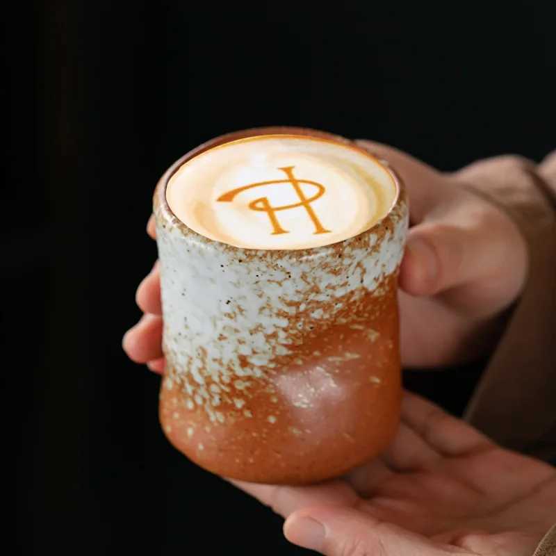 230ML Coarse Pottery Coffee Cup Hand Holding Cup Retro Japanese Ceramic Espresso Coffee Cup Living Room Decorative Ceramic Cup C251210
