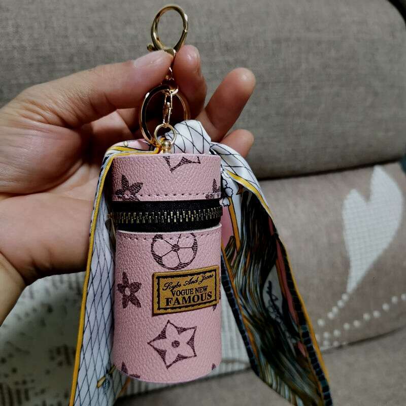 Creative Silk Scarf Monogram Bucket Keychain Large Capacity Storage Bag Accessory Pendant Gift