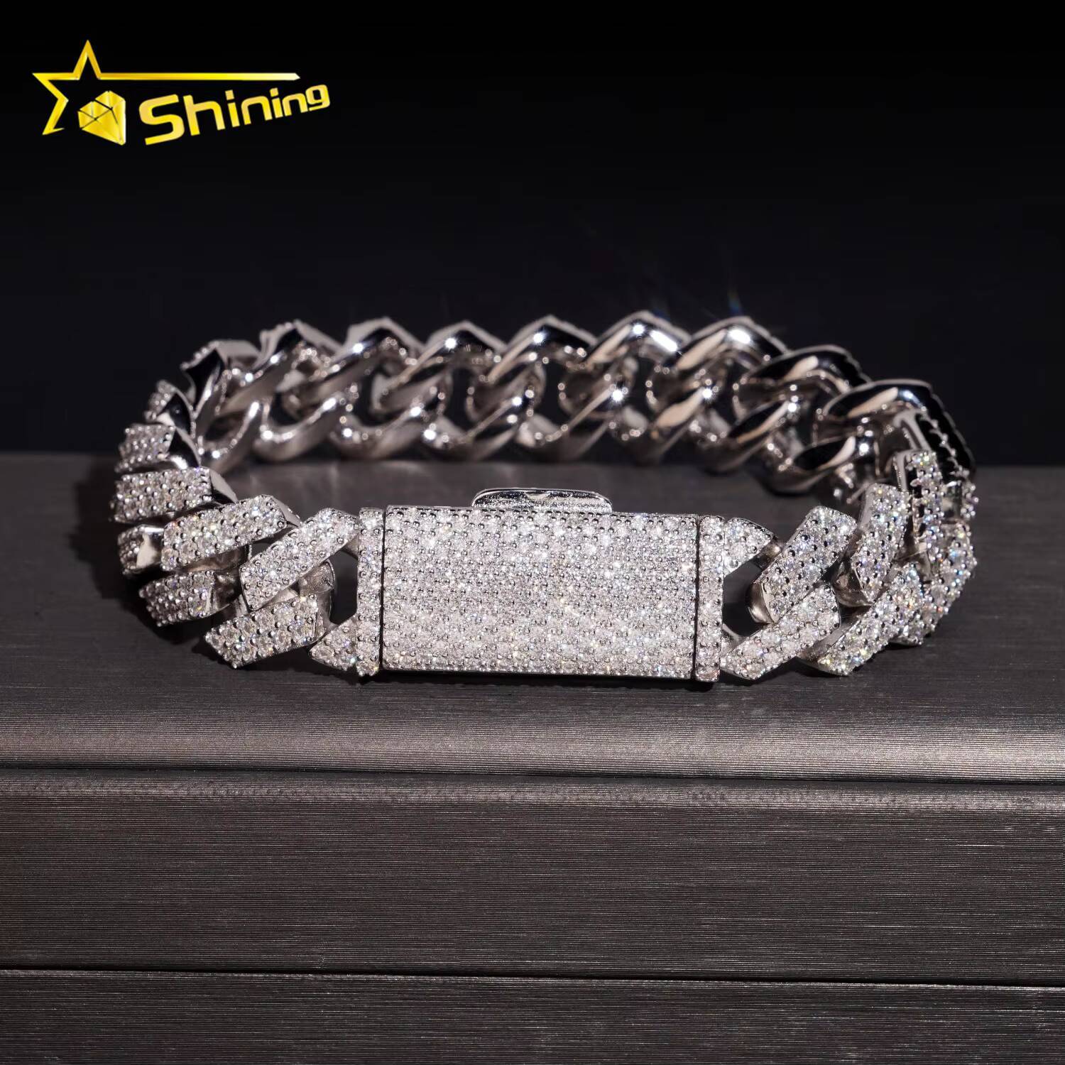 Pass Diamond Tester Moissnaite 2rows 14mm Mens Cuban Bracelet Solid S925 Gold Plated Luxury Cuban Link Chain Hip Hop Jewelry