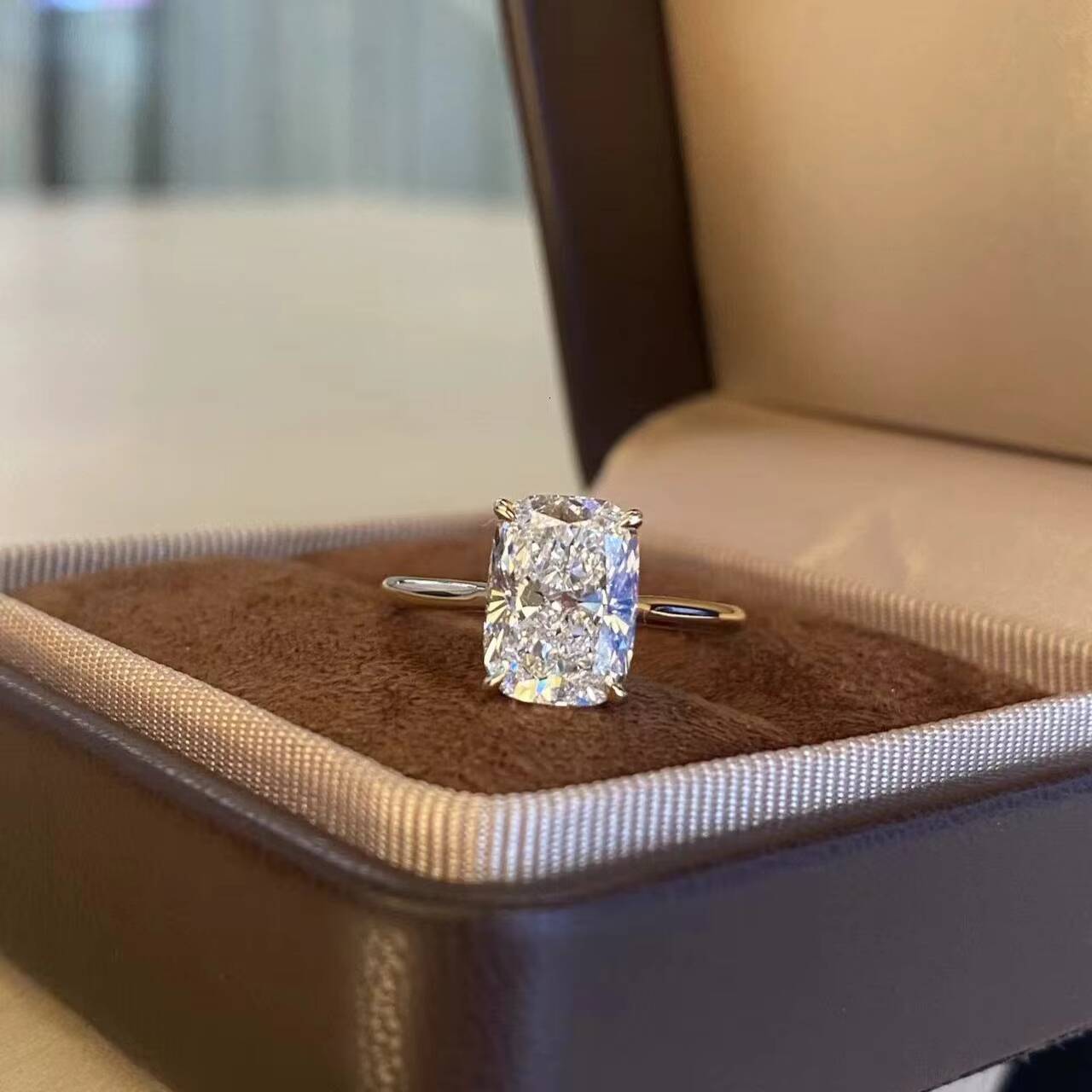 Fashion Jewelry Ring Manufacture Custom D E F Vvs1 VS Cushion Cut 18k 14k Gold Lab Grown Diamond Ring Synthetic Diamond Ring