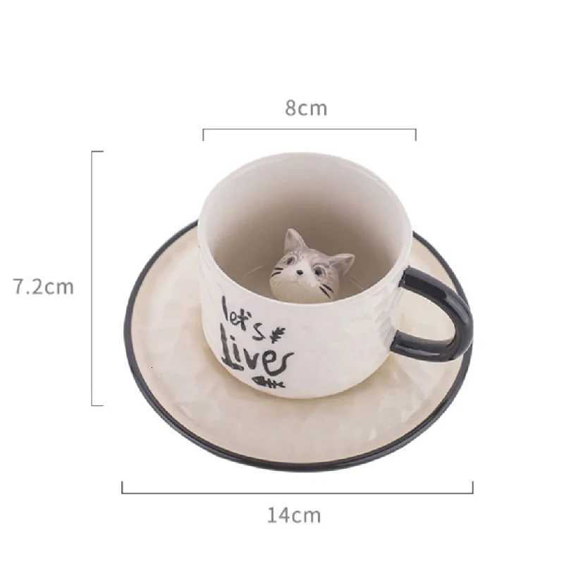 200ML Kitten Ceramic Coffee Mug with Saucer Cute Three-dimensional Bottom Animal Cow Milk Teacup Girl Cat Mug Holiday Gift C251210