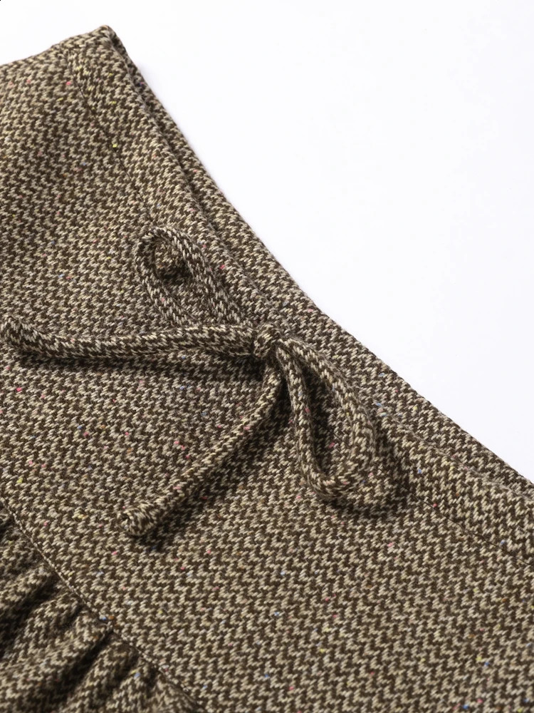 Womens Brown Skirt Jacket Set Stand Collar Bomber Jacket Coat Matching Ruffled Skirts Vintage Casual Outfit Autumn Streetwear 251209