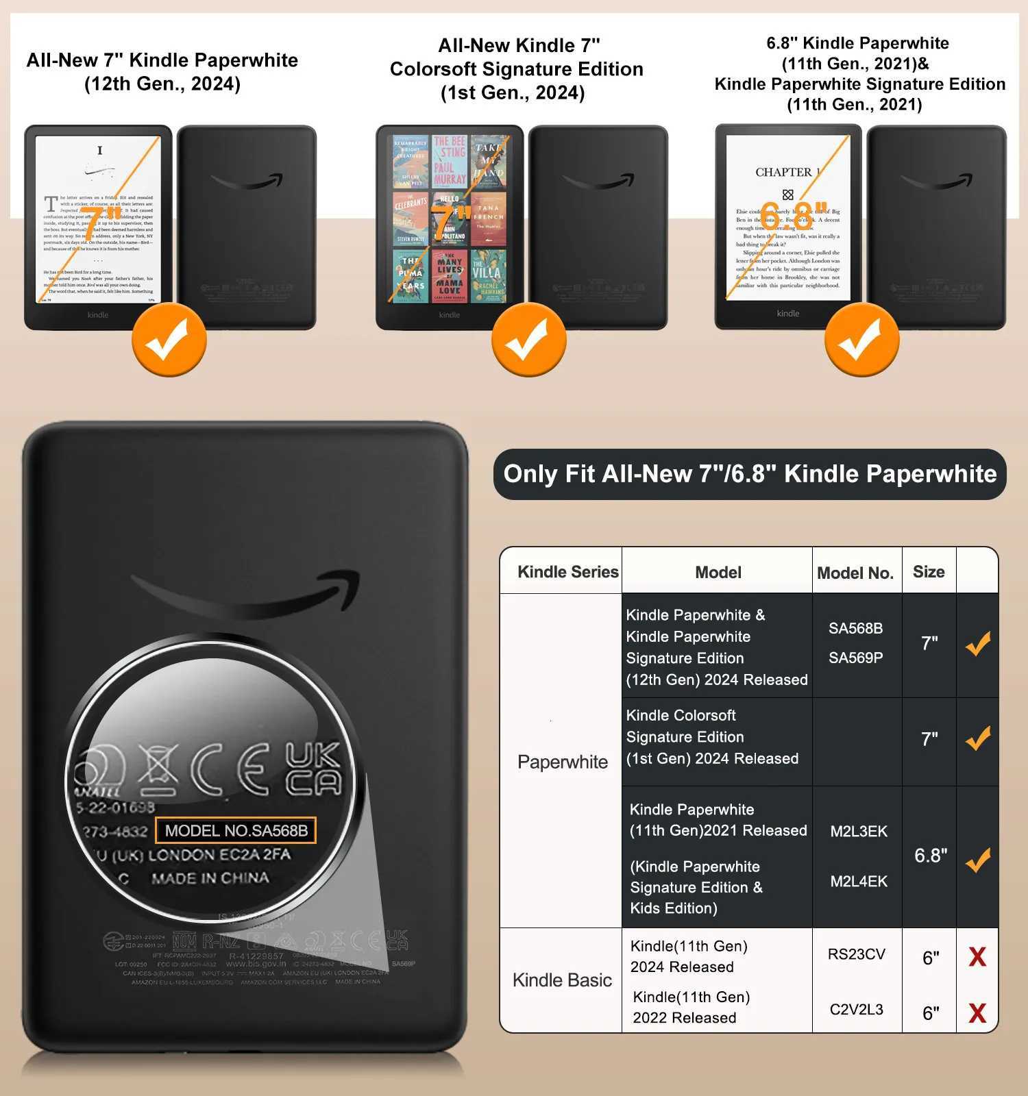 Case for 7 Kindle Paperwhite 12th Gen 2024 Slim PU Shell Cover Case with Auto-Wake/Sleep for 68 Kindle Paperwhite 11th 2021 H251210