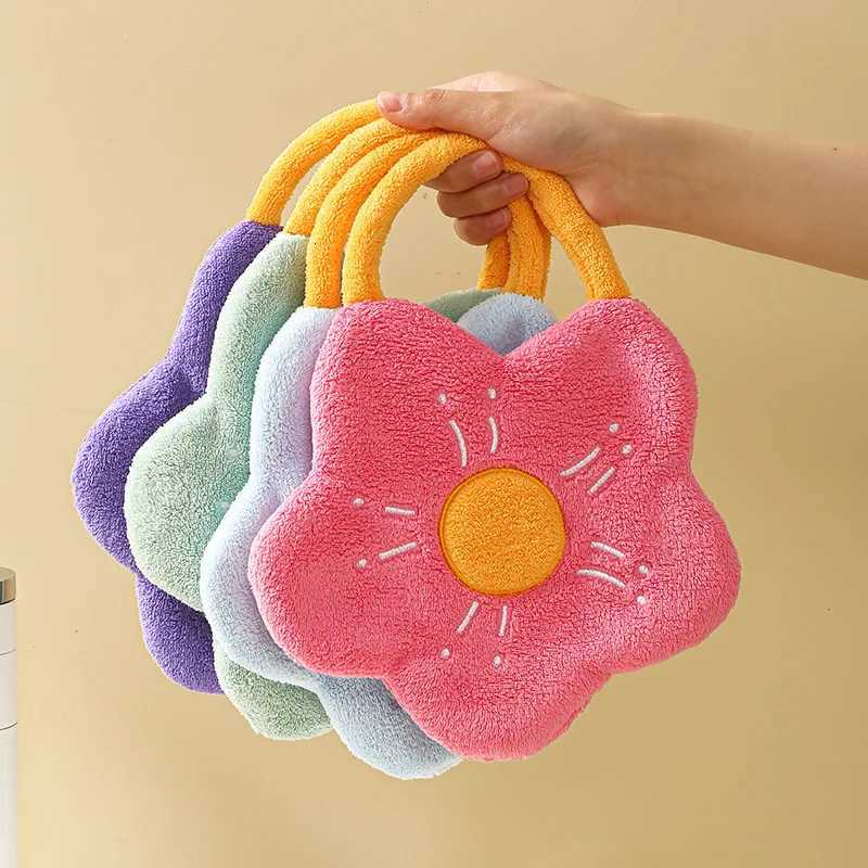 Hot salesHandtowels Can Be Hung with Coral Velvet Creative Text Flower Shaped Towel Household Kitchen Absorbent Handkerchief C251210