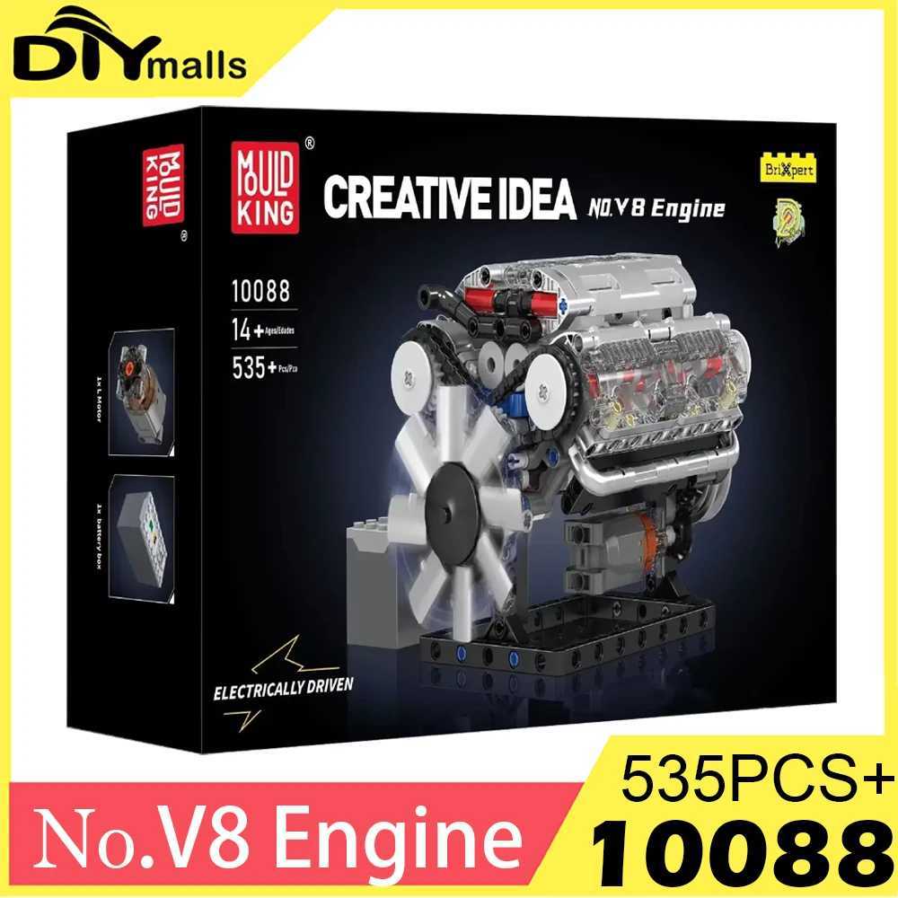 Mould King 10088 MOC Motorized NO V8 Engine Model Building Blocks Set Technincal Electrically Driven Toys Kids Gift 535pcsT251210