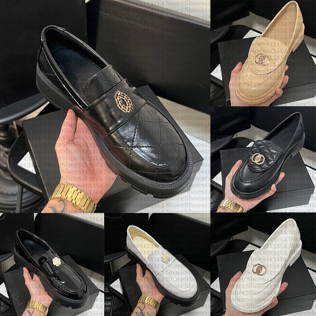 Luxury dress shoes loafers designer womens leather flowers quilted loafer ladies moccasin casual buckle flat shoes mule soft leather black shoe
