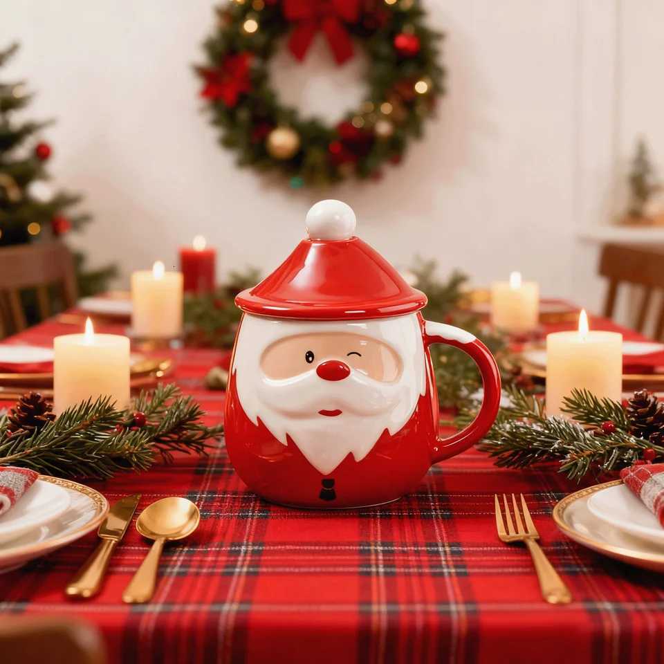 Christmas Santa Claus Cartoon Ceramic Cup Cute Gift High Aesthetic Value Ins Inspired Christmas Themed Water Mug C251210