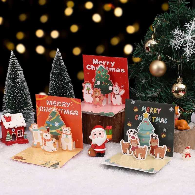 up style 3D Christmas card cartoon cute elk polar bear card happy holiday es folding card gift H251210