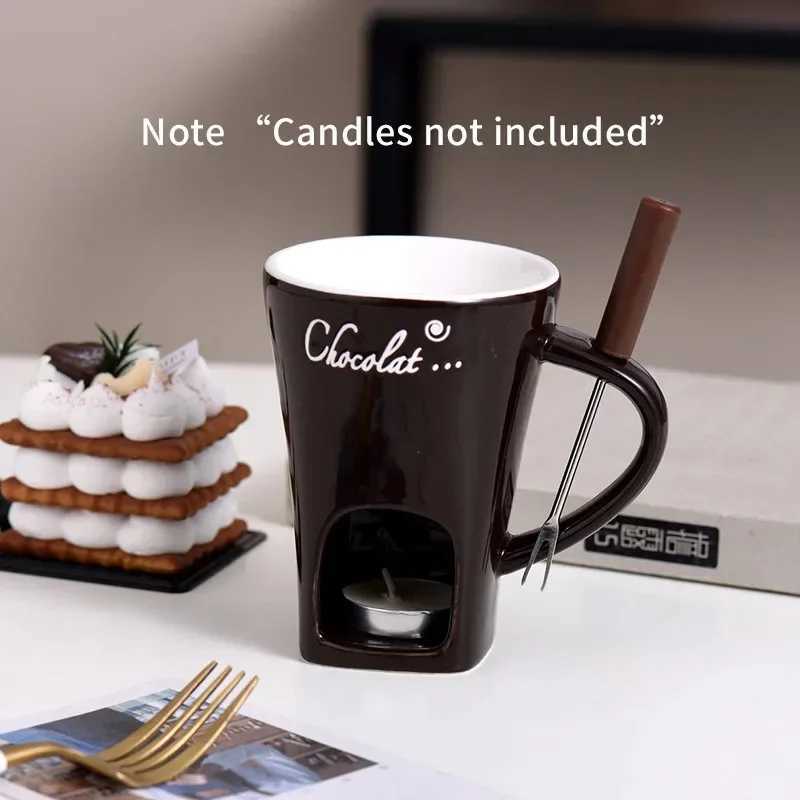European Style Candle Cup Cheese Chocolate Ice Cream Candle Heated Melted Ceramic Cup Home Kitchen with Fork Creative Coffee Cup C251210