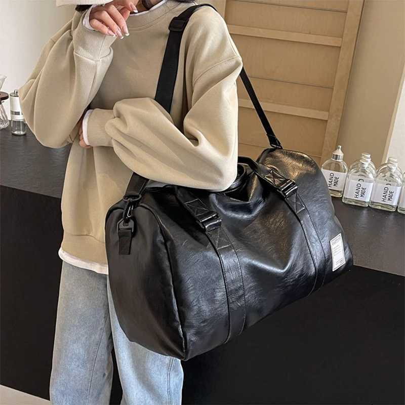 Fi WenS Travel Totes Duffle PU Leather Gym Sports Fitness Casual Lage Handbag Shoes Pocket Shoder Weekend Bag Y251209