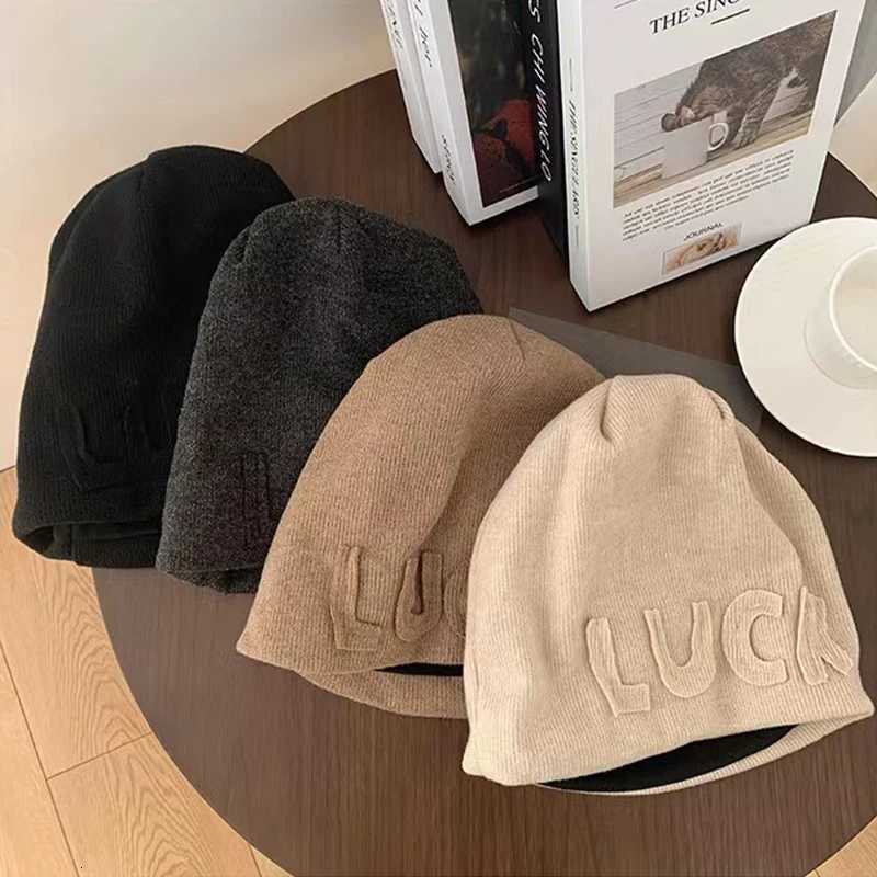 Luxury Hip Hop Letters Oversize Beanie for Women Autumn Winter Warm Knitted Baggy Caps Solid Color Pullover Ear Warmer Hats Bonnet Y251209