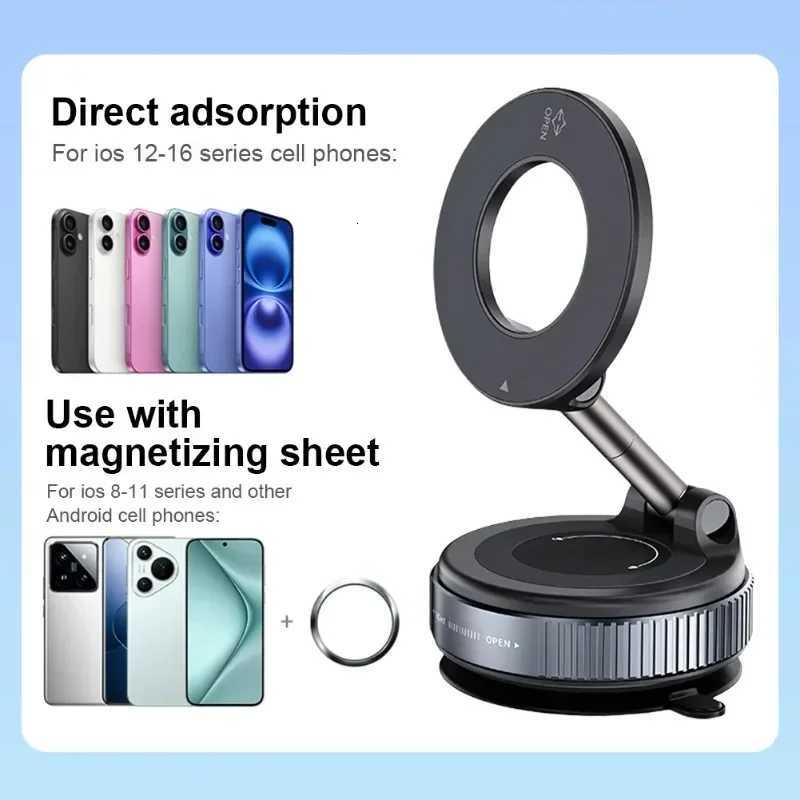Magnetic Vacuum Phone Holder Car Mount Vacuum Adsorption Car Phone Mount Foldable Car Navigation Holder for Gym Bath Shower C251210