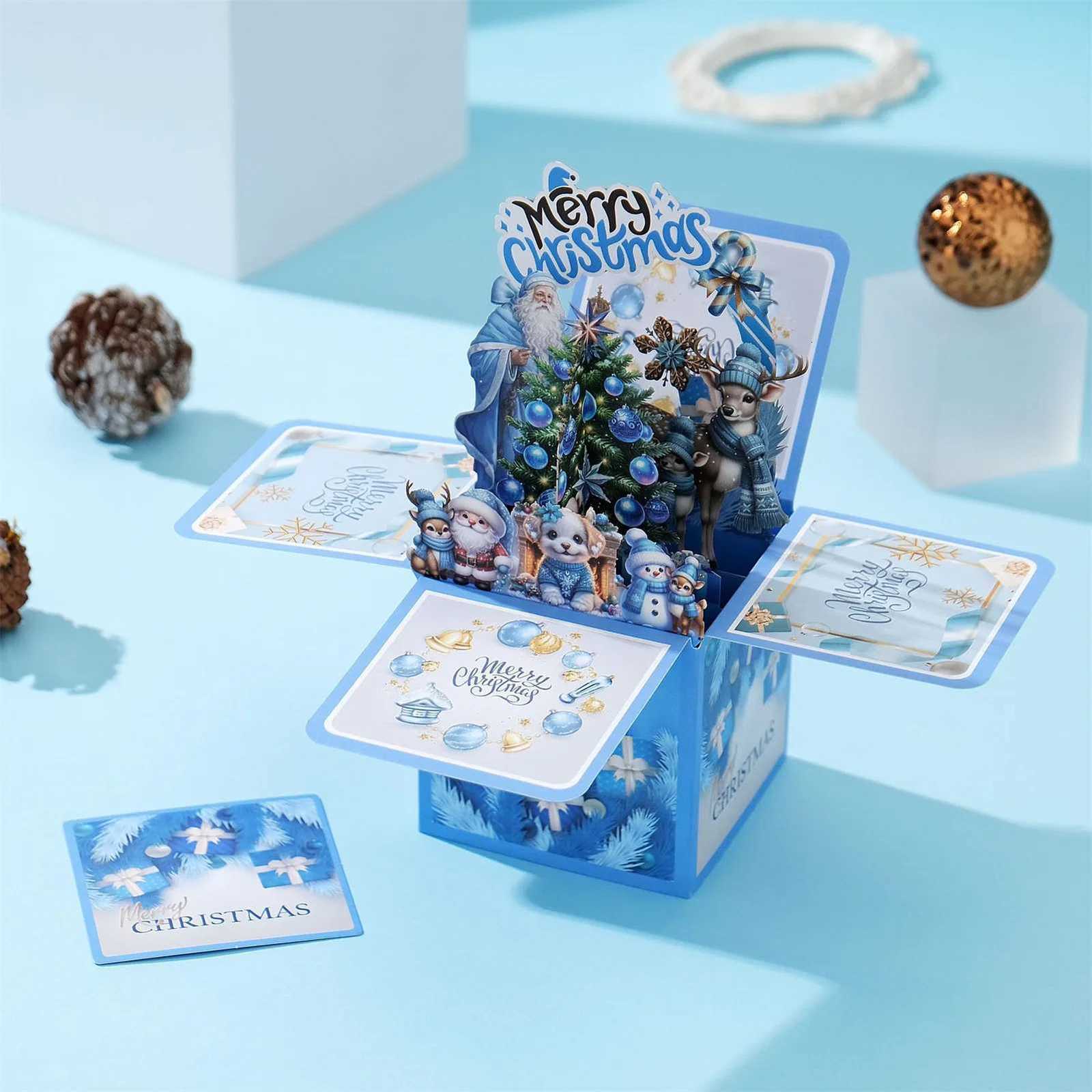 3D Up Christmas Card 3D Gift box-shaped Greeting Card Christmas Blessing Messages Card New Year Party Decorations H251210