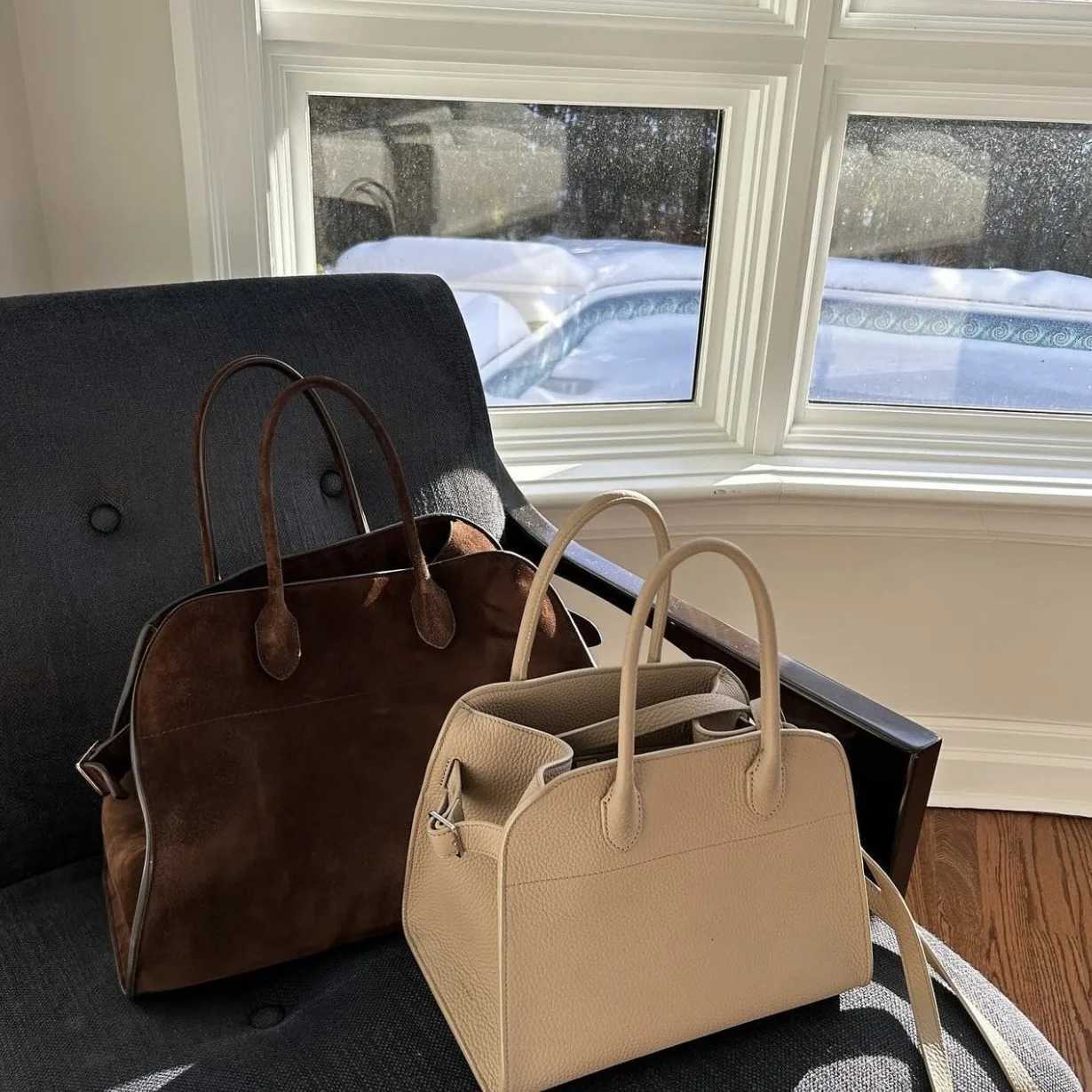 Soft B Cowhide Shoder Bag Margaux15 Quality Leather Large Capacity Casual Handbag Suede Margaux 15 Tote Bag Classic Y251209