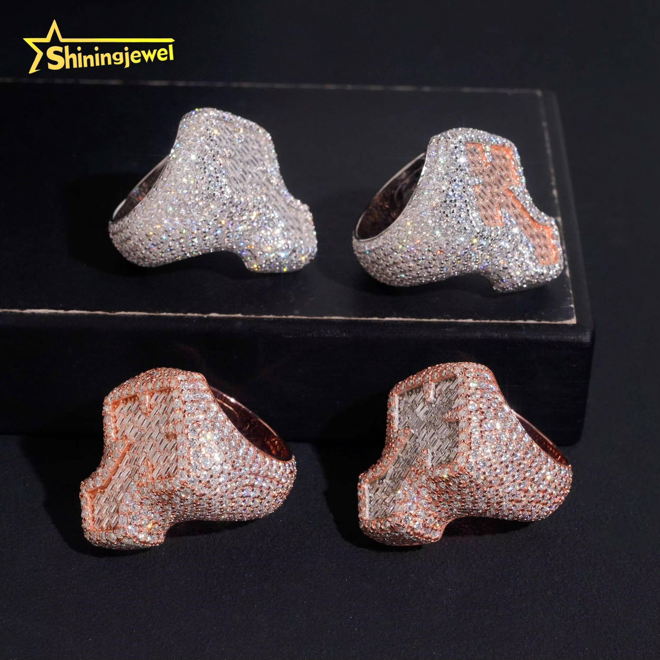 IG Hot Selling 2 Tone Plated Baguette Moissanite Ring Hip Hop Cross Ring Stocks 925 Silver Fully Iced Championship Ring VVS GRA