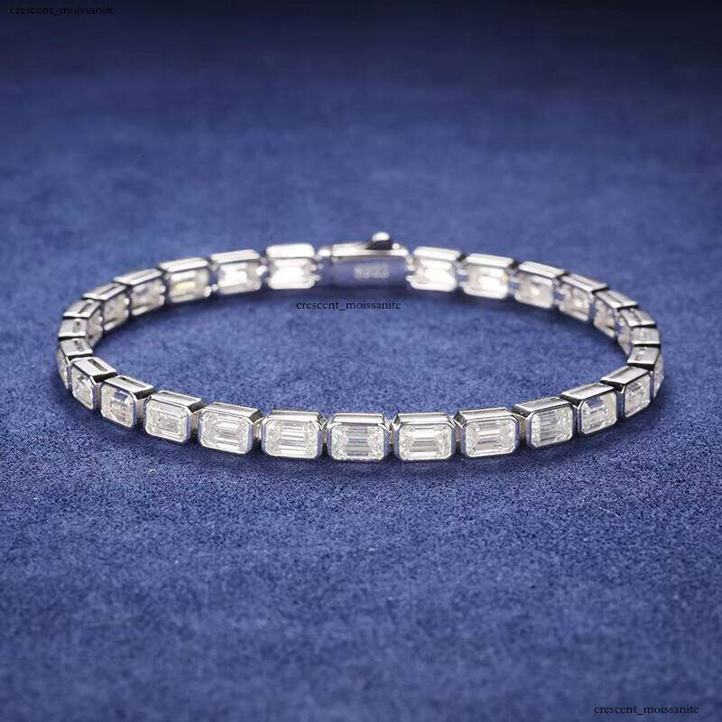 Manufacturer Price Gift Jewelry 5mm 925 Sterling Silver Emerald Cut VVS Moissanite French Long Tennis Bracelet Valentine's Day