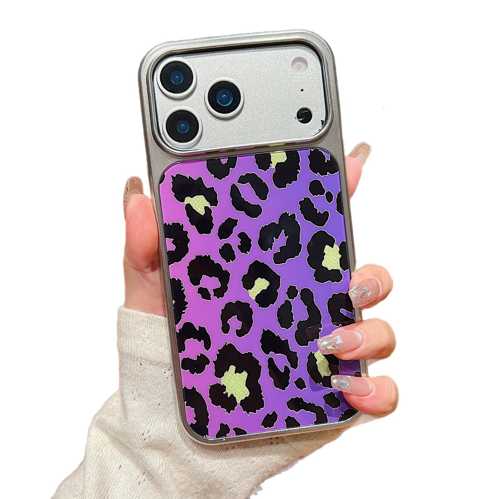 Korean and Japanese Style Epoxy Leopard Pattern Compatible with iPhone 17 Apple 16 Max Phone Case 15 Pro Electroplated Edge for Women