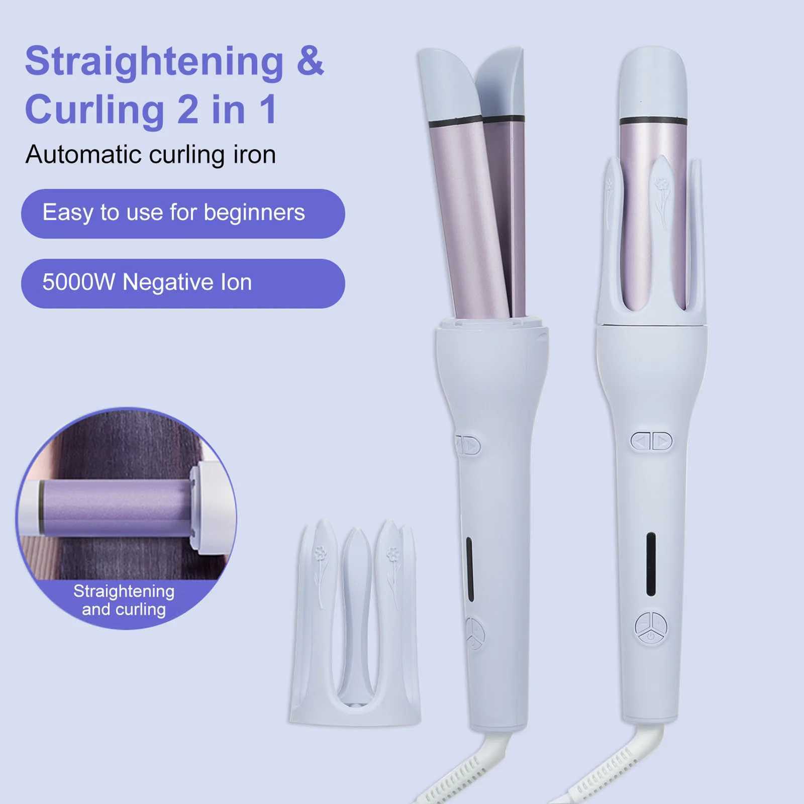 2 in 1 Flat Iron Hair Straightener Automatic Hair Curler Rotating Electric Curling Iron 3 Temperature Adjustable Curling WandT251210