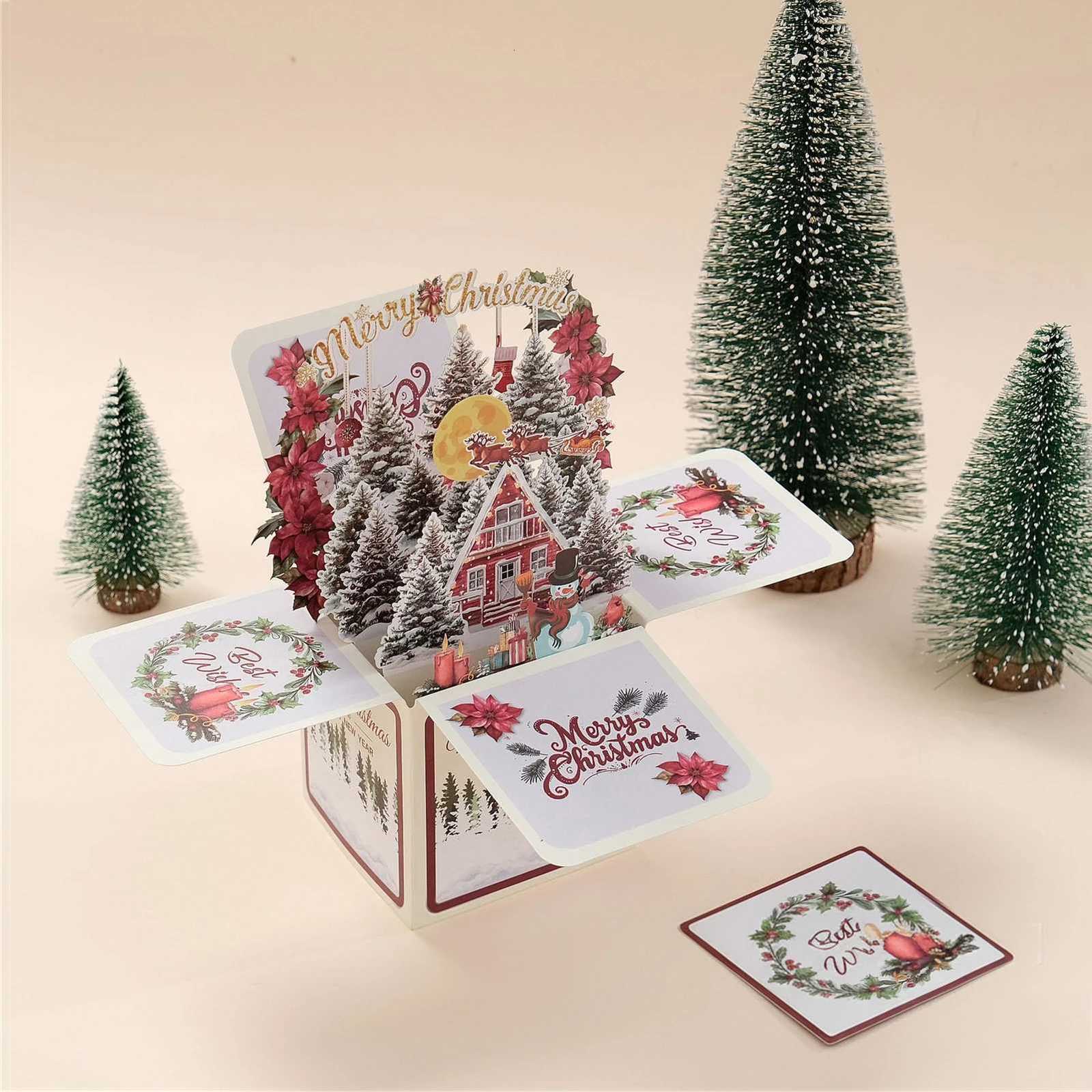 3D Up Christmas Card 3D Gift box-shaped Greeting Card Christmas Blessing Messages Card New Year Party Decorations H251210