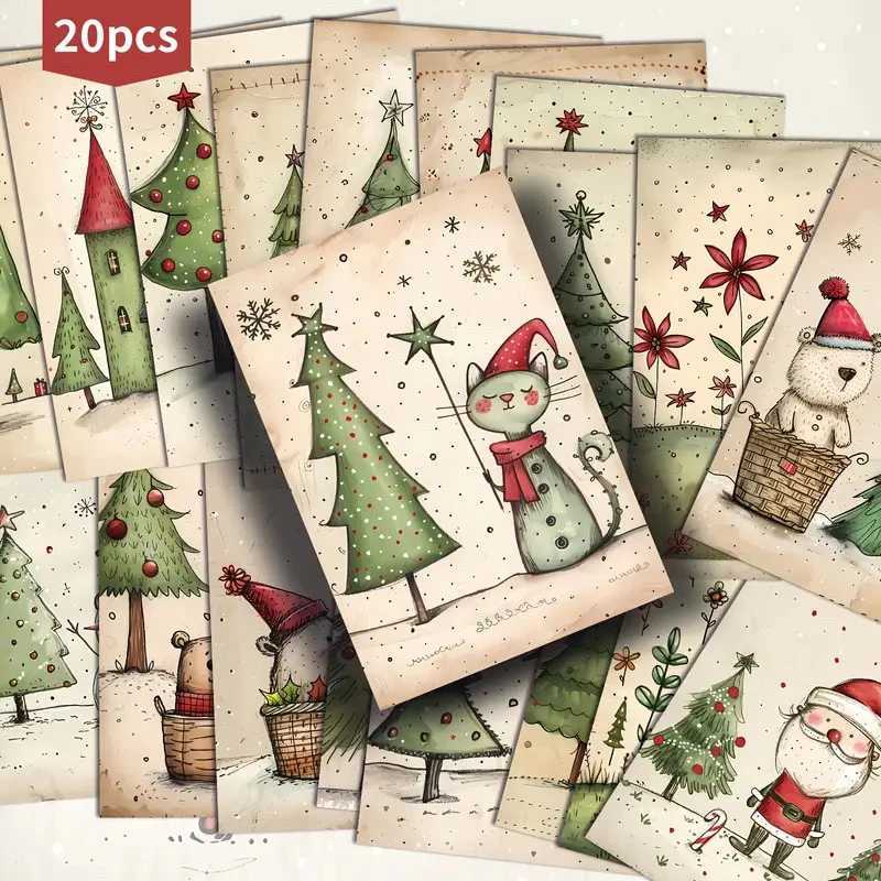 20 Cute Christmas Cards Vintage Christmas Postcards with Winter Scenery Birthday Gifts Thick Cardstockfor Collecting and Gifting H251210