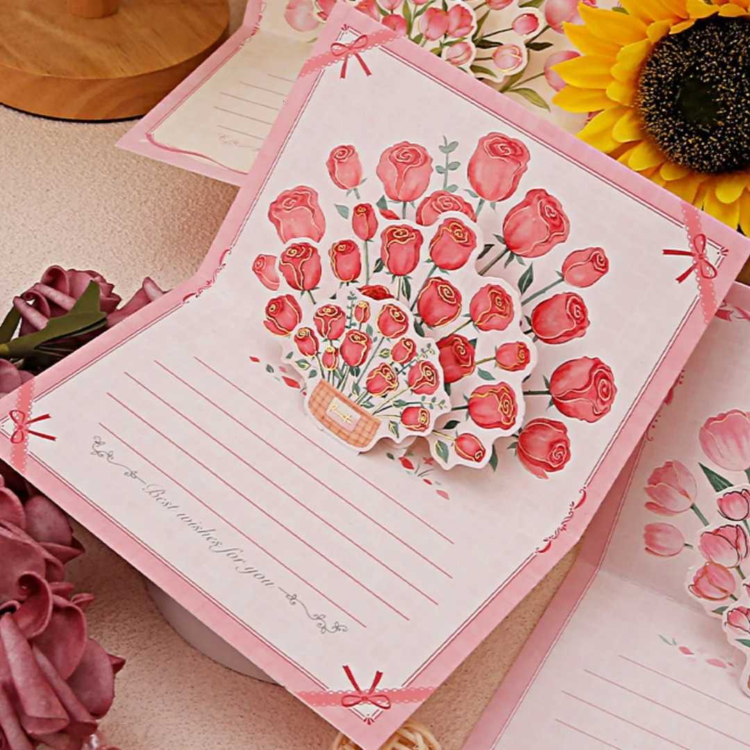 -Up 3d Tips Roses Suowers Bouquet Greeting Card Postcard MotherS Day Blessings Creative Card Gift For Mother H251210