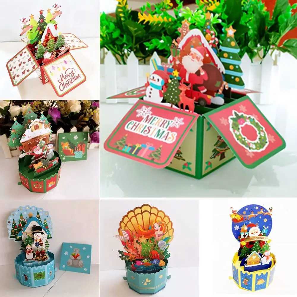 Swan Mermaid 3D s-up Bouquet Santa Claus Girlfriend Merry Christmas Cards Xmas Festival New Year Greeting Cards H251210