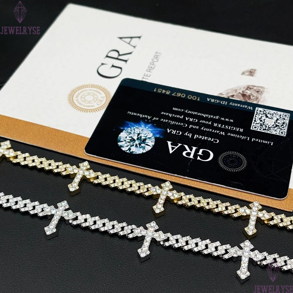 6mm Hip Hop Style Cross Cuban Link Bracelet Rappers 925 Silver Iced out Moissanite Pass Diamond Tester Jewelry for Men Women