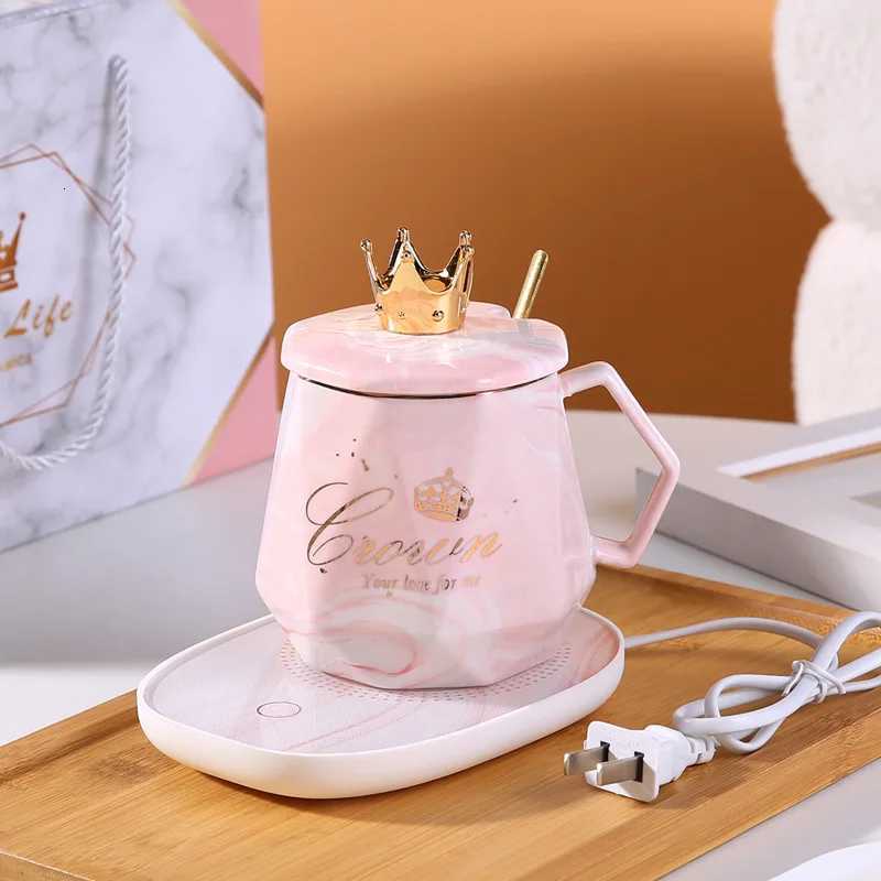 Smart Warming Mug With Marble Pattern 55C Ceramic Temperature Control Coffee Cup With Heating Pad Gift Set For Office Use Women C251210