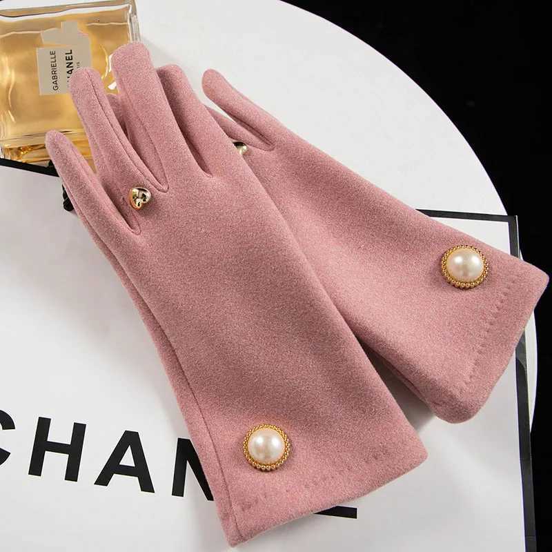 Korean Cute Pearl Plus Veet Outdoor Sports Cycling Windproof Touch Screen Driving Wens Autumn and Winter Warm Gs S349 Y251210