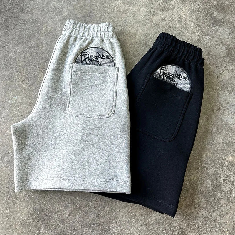 Summer Y2K American Casual Hip Hop High Street Pants Creative Pocket CD Pattern Cartoon Embroidery Fashion Loose Straight Shorts 251205