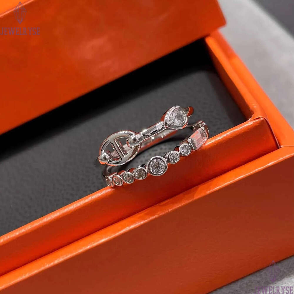 Luxury classic letters designer band ring for women girls charm elegant double layered row zircon hollow rings jewelry silver rose gold two colors