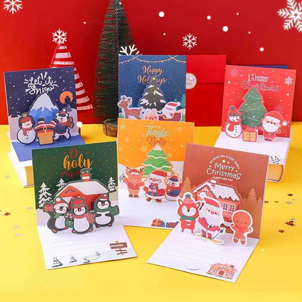 Christmas Greeting Card 3D Up Holiday Greeting Card Xmas Reindeer Santa Greeting Card with Envelope Christmas -up Cards H251210