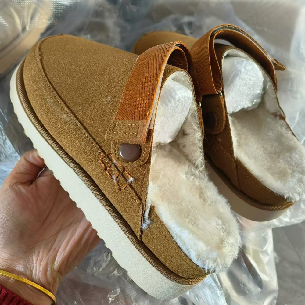 Designer Shoes Round Thick Sole Fleece-Lined Low-Cut Shoes for Women Strap Closed Toe Back Open Cotton Slippers Wish